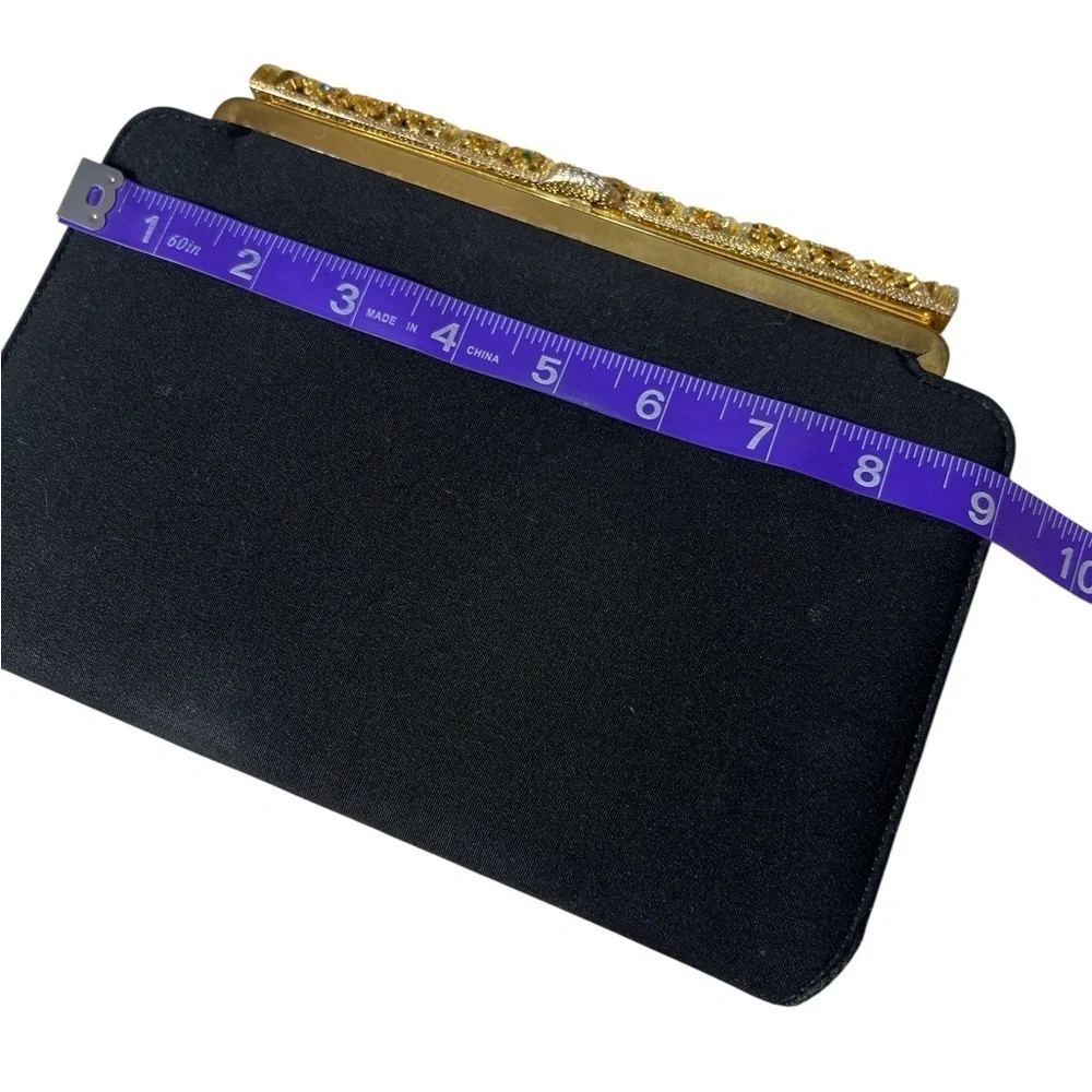Vintage 1950s Jeweled Filigree Evening Clutch Navy Satin MCM Purse